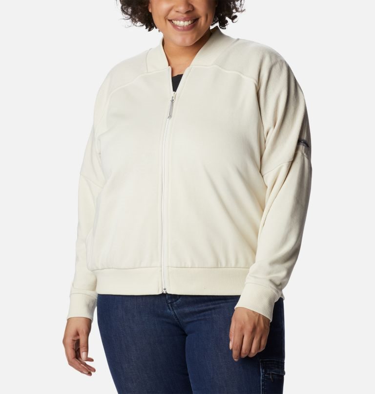 Columbia Lodge French Terry Full Zip Jakke Dame Pisket Krem | Plus Size 49802G